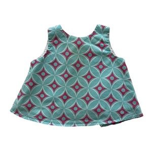 Ruffle Butts baby swing top with one button back closure. Turquoise white pink.